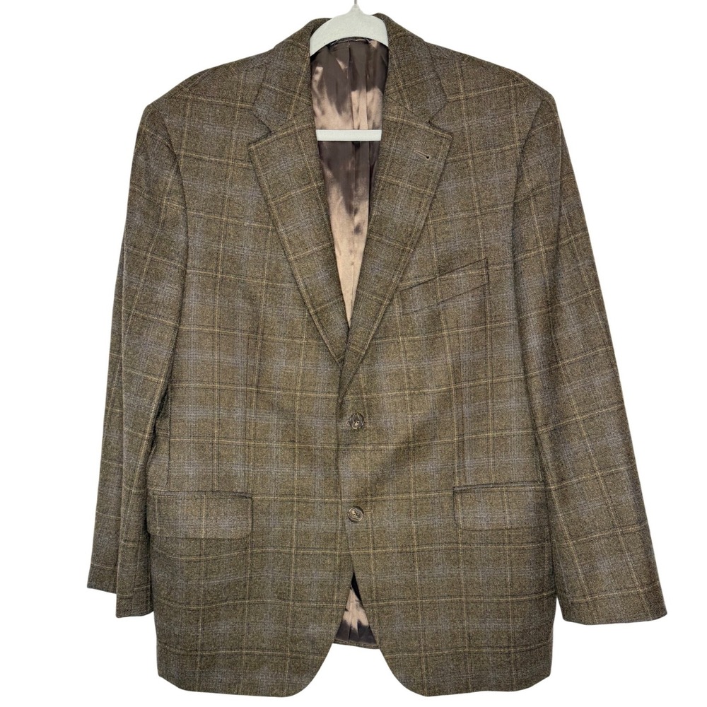 Mark Shale Sport Coat Blazer Mens 42R Brown Plaid Made in Canada Wool Blend